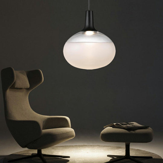 Modern Black Glass Hanging Lamp - Elliptical Suspended Lighting Fixture For Restaurants