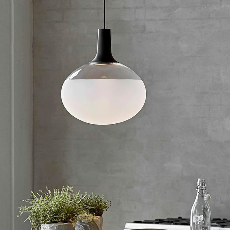 Modern Black Glass Hanging Lamp - Elliptical Suspended Lighting Fixture For Restaurants