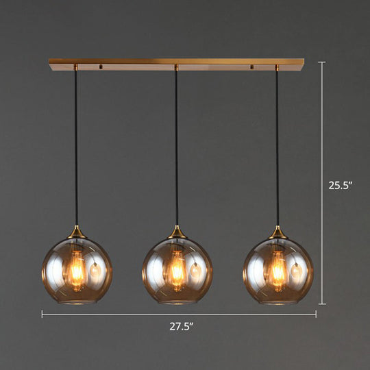 Sleek Postmodern Glass Suspension Pendant Light - 3-Light Ceiling Lamp For Dining Room Amber /