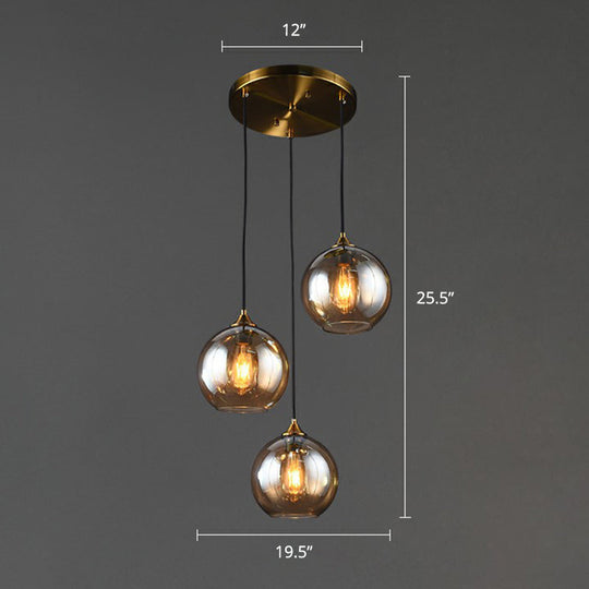 Sleek Postmodern Glass Suspension Pendant Light - 3-Light Ceiling Lamp For Dining Room Amber / Round