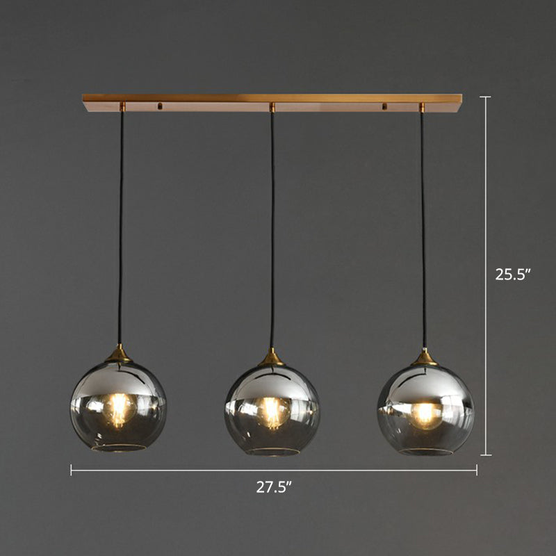 Spherical Multi-Glass Ceiling Lamp With 3 Lights For Modern Dining Room Suspension Silver / Linear