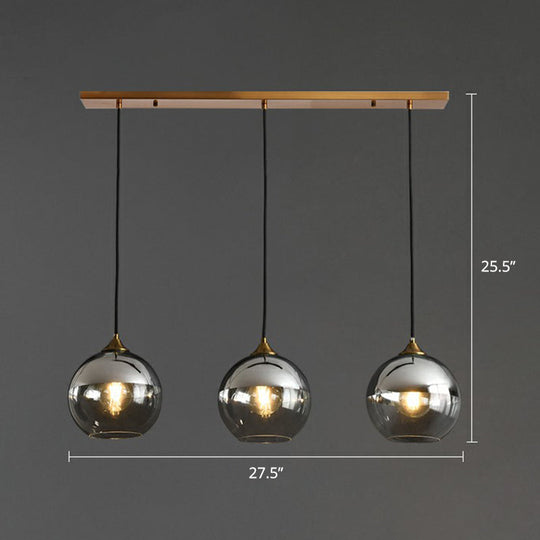 Spherical Multi-Glass Ceiling Lamp With 3 Lights For Modern Dining Room Suspension Silver / Linear