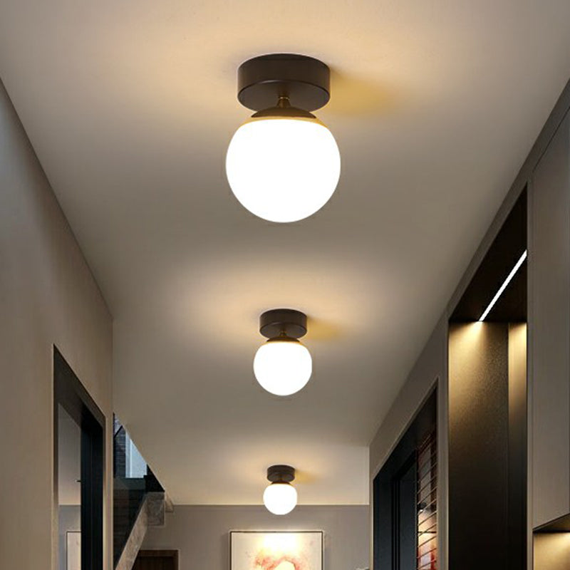 Black Glass Flushmount Ceiling Light Fixture With Sphere Design And 1 Bulb For Aisle