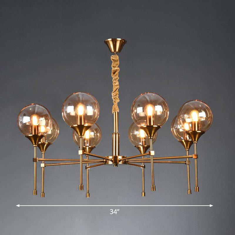 Ball Up Chandelier Glass Dining Room Light Fixture In Brass - Post-Modern Suspension 8 / Amber