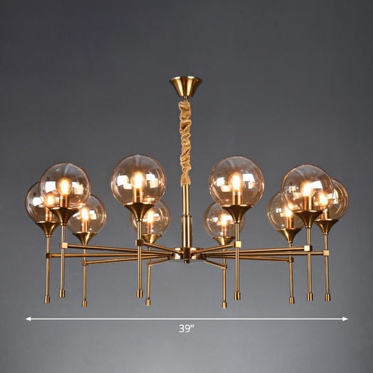 Ball Up Chandelier Glass Dining Room Light Fixture In Brass - Post-Modern Suspension 10 / Amber