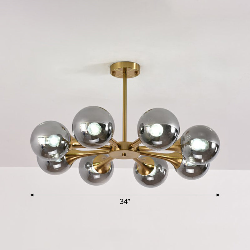 Postmodern Glass Sphere Chandelier With Brass Finish – Elegant Hanging Light Fixture For Bedrooms