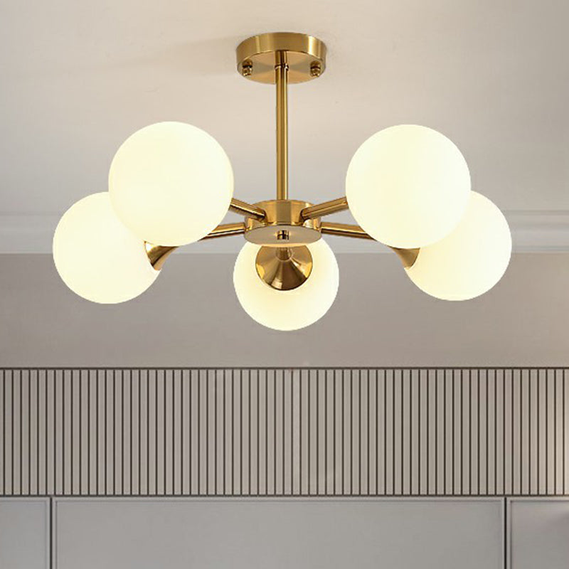 Postmodern Glass Sphere Chandelier With Brass Finish – Elegant Hanging Light Fixture For Bedrooms