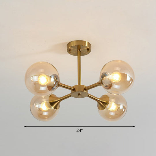 Postmodern Glass Sphere Chandelier With Brass Finish – Elegant Hanging Light Fixture For Bedrooms