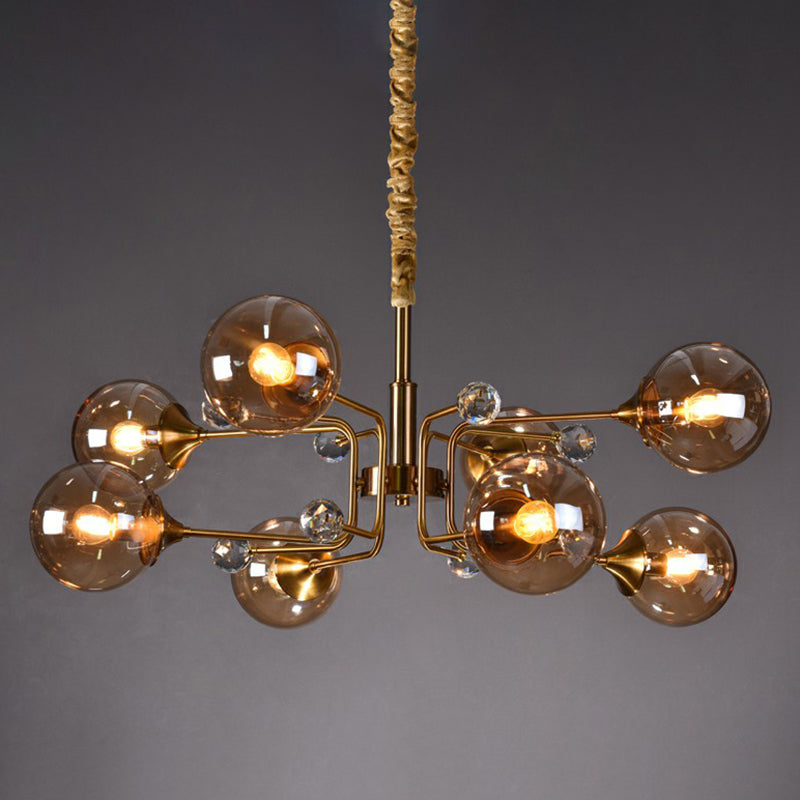 Post-Modern Glass Ceiling Light: Brass Modo Hanging Chandelier For Living Room 8 / Amber
