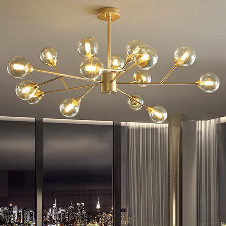 Contemporary Gold Branch Chandelier With Clear Glass Balls For Bedroom Lighting