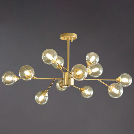 Contemporary Gold Branch Chandelier: Clear Glass Pendant Lamp For Bedroom Lighting