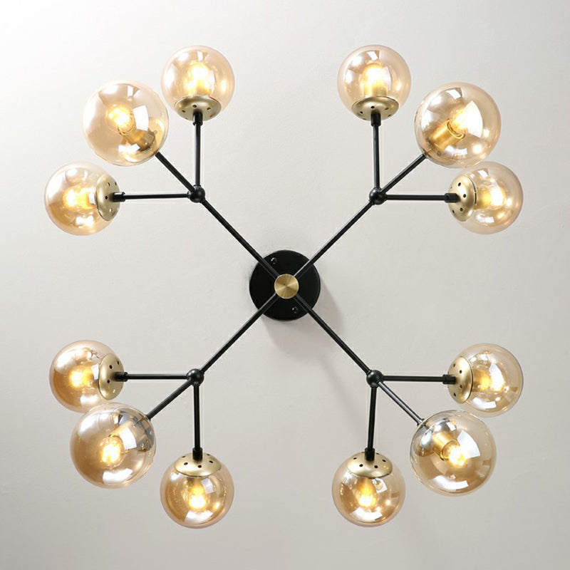Postmodern Hanging Light Ball Glass Chandelier For Bedroom In Black And Brass