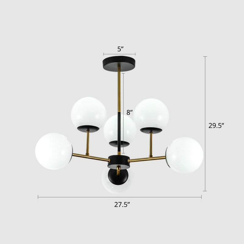 Sleek Black-Brass Spherical Chandelier – Nordic Glass Ceiling Suspension Lamp For Dining Room 6 /