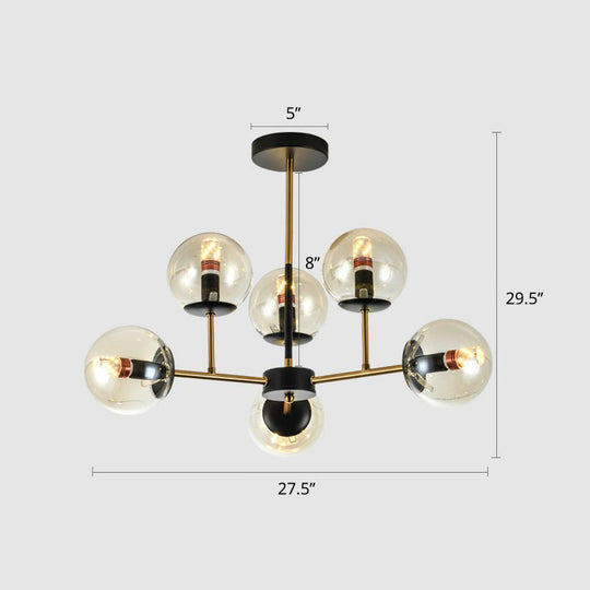 Sleek Black-Brass Spherical Chandelier – Nordic Glass Ceiling Suspension Lamp For Dining Room 6 /