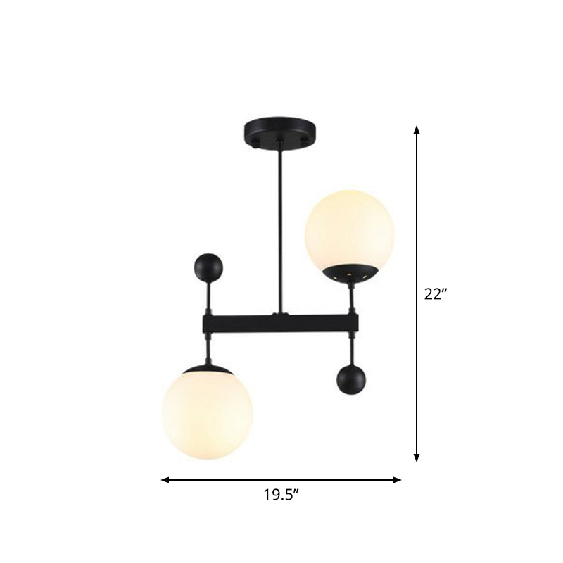 Minimalist Opaline Glass Pendant Chandelier - 2-Head Spherical Light For Dining Room