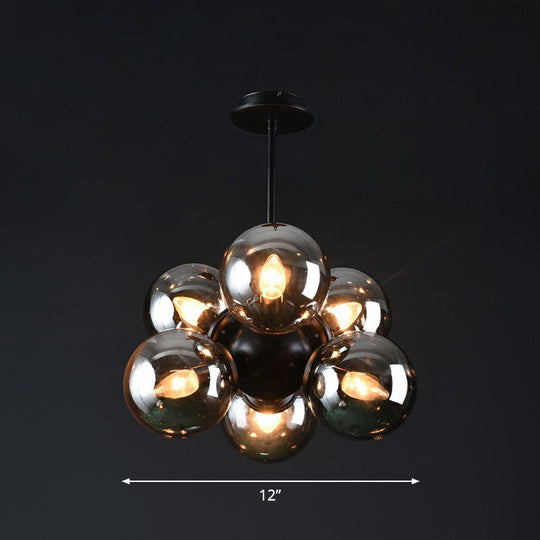 Nordic Glass Pendant Chandelier - 6 Bulbs Black Perfect For Bedroom Smoke Gray