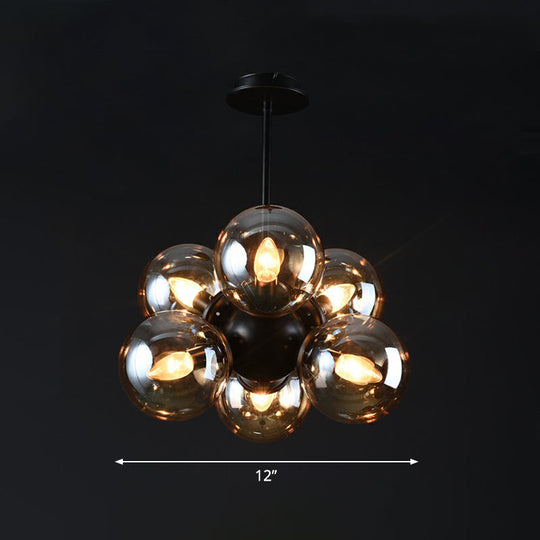 Nordic Glass Pendant Chandelier - 6 Bulbs Black Perfect For Bedroom Amber