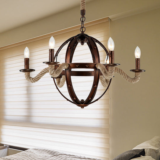 Spherical Chandelier Light Fixture With Rustic Black Finish - Antique Metal Multi-Light Farmhouse