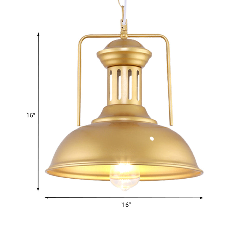 Industrial Barn Shade Pendant Light - 13’/16’ Wide Gold Finish Metal Hanging Lamp