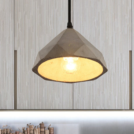 Vintage Cement Pendant Hanging Lamp: Bowl/Cylinder/Semi Circle Shape 1 Light Grey - Ideal For Dining