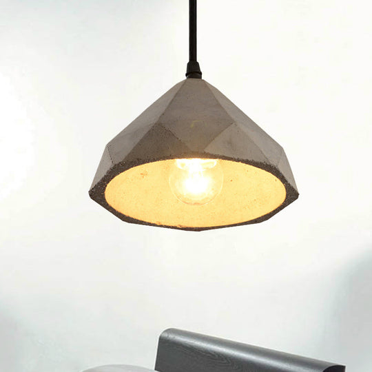 Vintage Cement Pendant Lamp - 1 Light Dining Room Hanging Fixture In Grey Bowl/Cylinder/Semi Circle