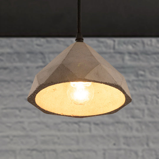 Vintage Cement Pendant Hanging Lamp: Bowl/Cylinder/Semi Circle Shape 1 Light Grey - Ideal For Dining