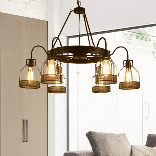 Farmhouse Black Metal Chandelier Light Fixture - 6/8 Heads Bell Hanging Lamp With Cage Style Frame