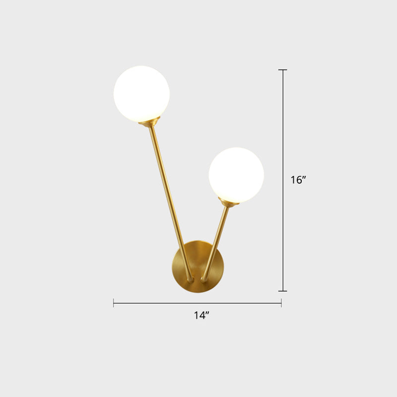 Minimalistic Brass Branch Wall Light With Ball Glass Sconce - Bedroom Lighting Fixture