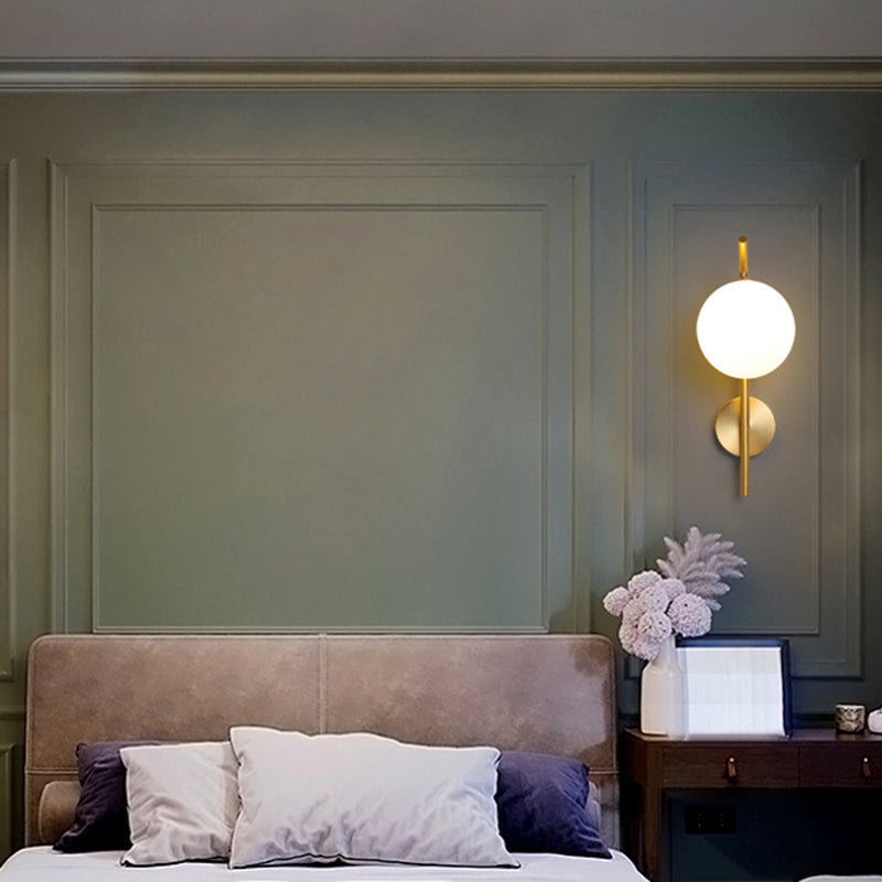 Postmodern Brass Wall Sconce: White Glass Geometric Lighting For Living Room