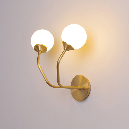 Postmodern Brass Wall Sconce: White Glass Geometric Lighting For Living Room