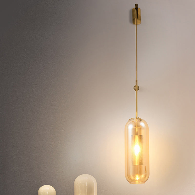 Modern Glass Wall Lamp With Brass Sconce And Mesh Guard