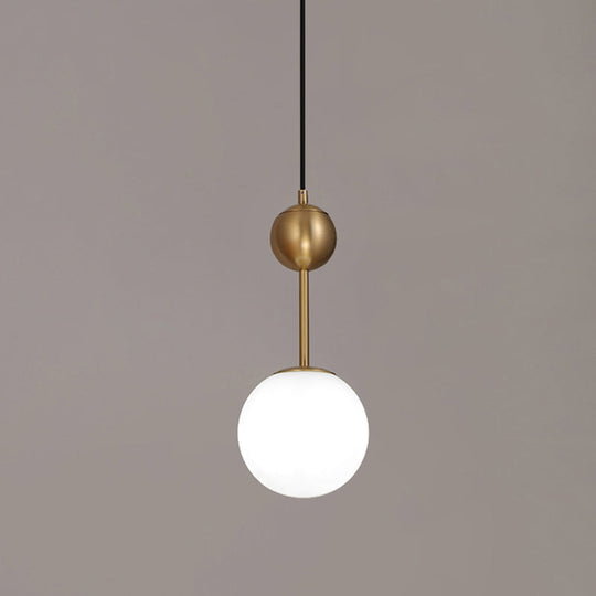 Opaline Glass Minimalist Pendant Ball Bedside Light Brass Suspension - 1-Light