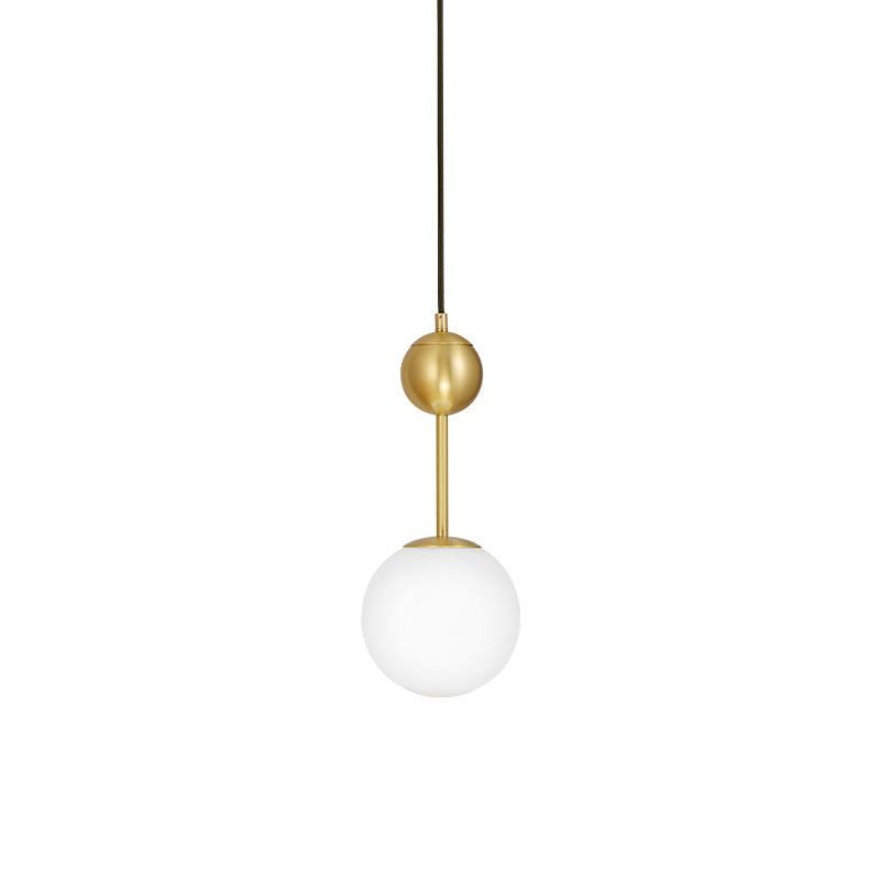 Opaline Glass Minimalist Pendant Ball Bedside Light Brass Suspension - 1-Light