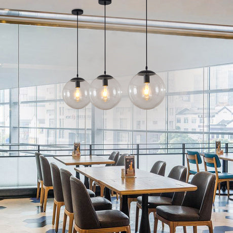 Sleek 1-Head Restaurant Pendant Lamp With Glass Sphere Shade