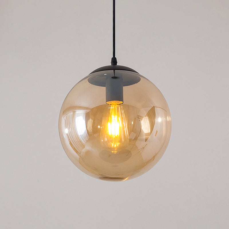 Minimalist 1-Head Glass Pendant Lamp For Restaurants With Sphere Shade Amber / 5’