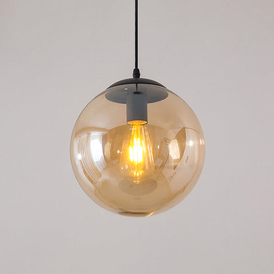Minimalist 1-Head Glass Pendant Lamp For Restaurants With Sphere Shade Amber / 5’
