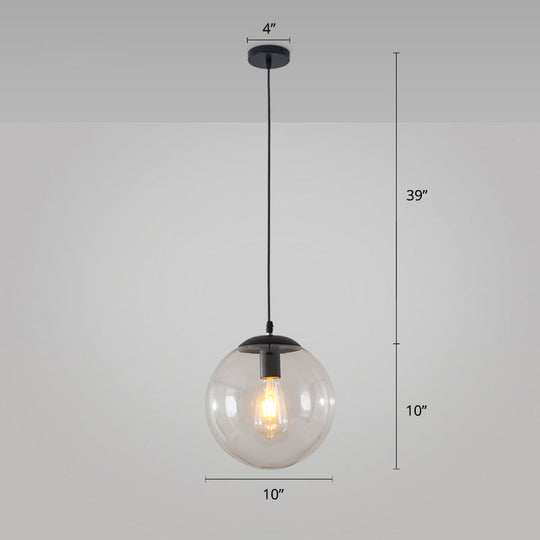 Minimalist 1-Head Glass Pendant Lamp For Restaurants With Sphere Shade Black / 10’