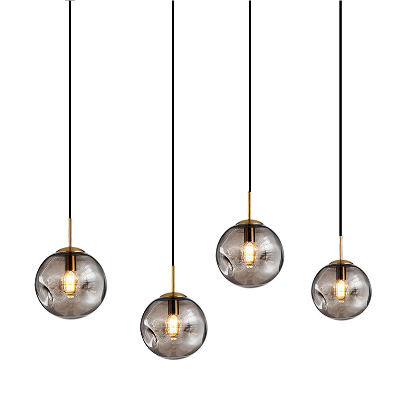 Dimpled Glass Globe Pendant Lamp: Postmodern Brass Hanging Light For Bedroom