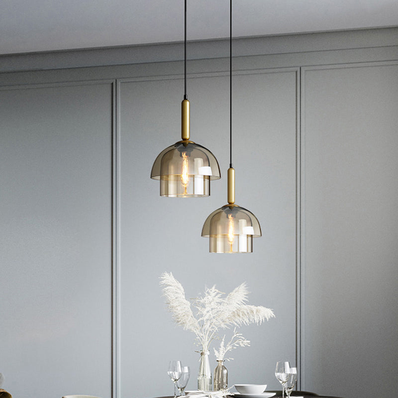 Postmodern Cognac Glass Pendant Light Fixture - Brass 3-Shade 1 Bulb Ideal For Dining Room Hanging