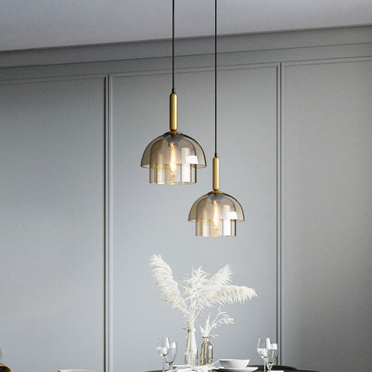 Postmodern Cognac Glass Pendant Light Fixture - Brass 3-Shade 1 Bulb Ideal For Dining Room Hanging