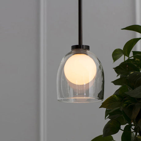 Black Glass Pendant Lighting For Dining Room - Minimalist Design With Bell And Ball Shape 1 Head