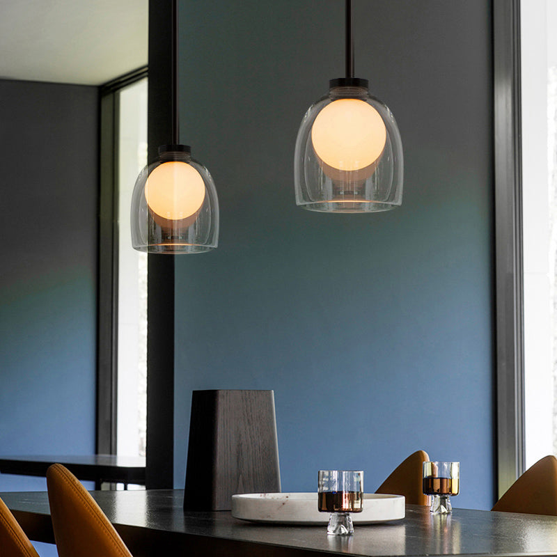 Minimalist Black Glass Pendant Lighting - Bell And Ball Design | Ideal Hanging Lamp For Dining Room