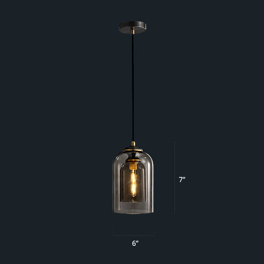 Nordic Glass Dome Pendant Light - 2-Shade 1-Light Bedside Fixture Smoke Gray / Rope