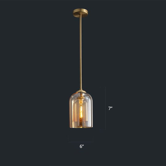 Nordic Glass Dome Pendant Light - 2-Shade 1-Light Bedside Fixture Cognac / Downrods