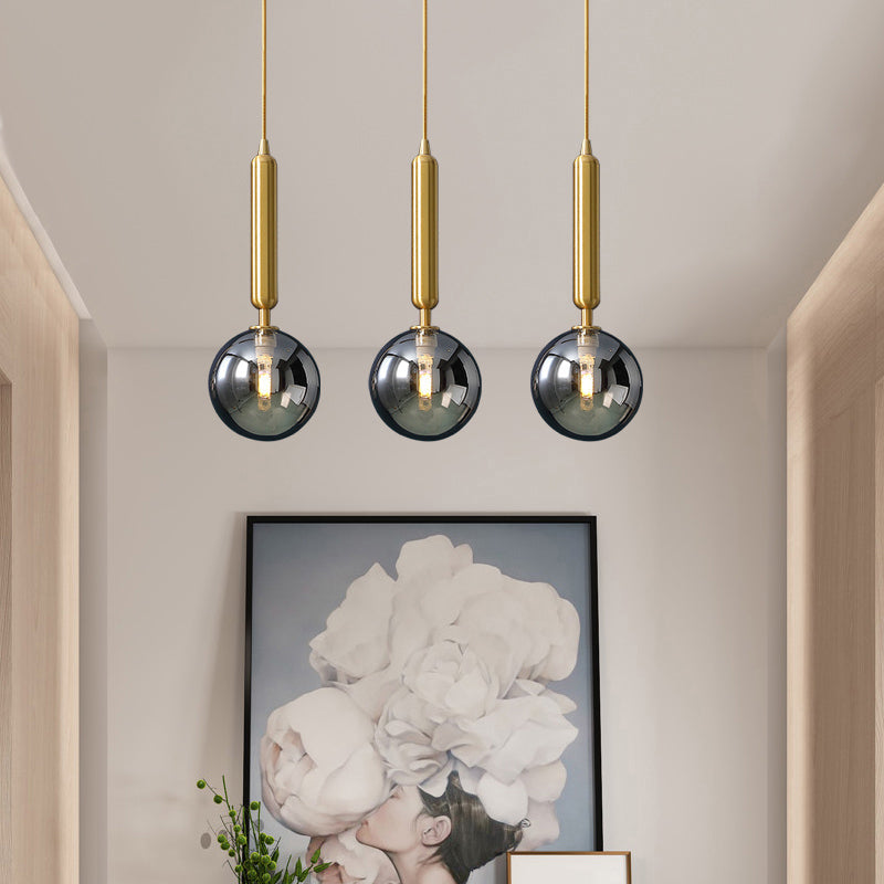 Postmodern Brass Pendant Ceiling Light With Ball Glass Shade - Ideal For Dining Rooms 3 Lights
