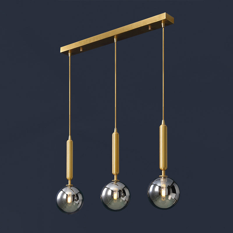Postmodern Brass Pendant With Ball Glass Shades - Stylish 3-Light Ceiling Fixture For Dining Rooms