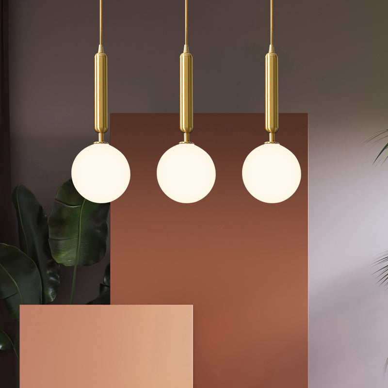 Postmodern Brass Pendant With Ball Glass Shades - Stylish 3-Light Ceiling Fixture For Dining Rooms