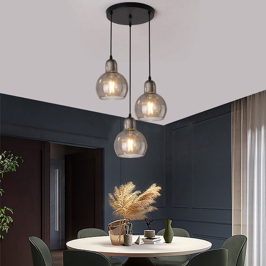 Modern Gourd Pendant Lamp With 3 Glass Heads - Black Suspension Light For Dining Room Smoke Gray /