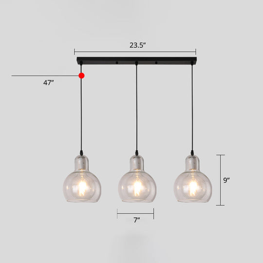 Modern Gourd Pendant Lamp With 3 Glass Heads - Black Suspension Light For Dining Room Clear / 23.5’