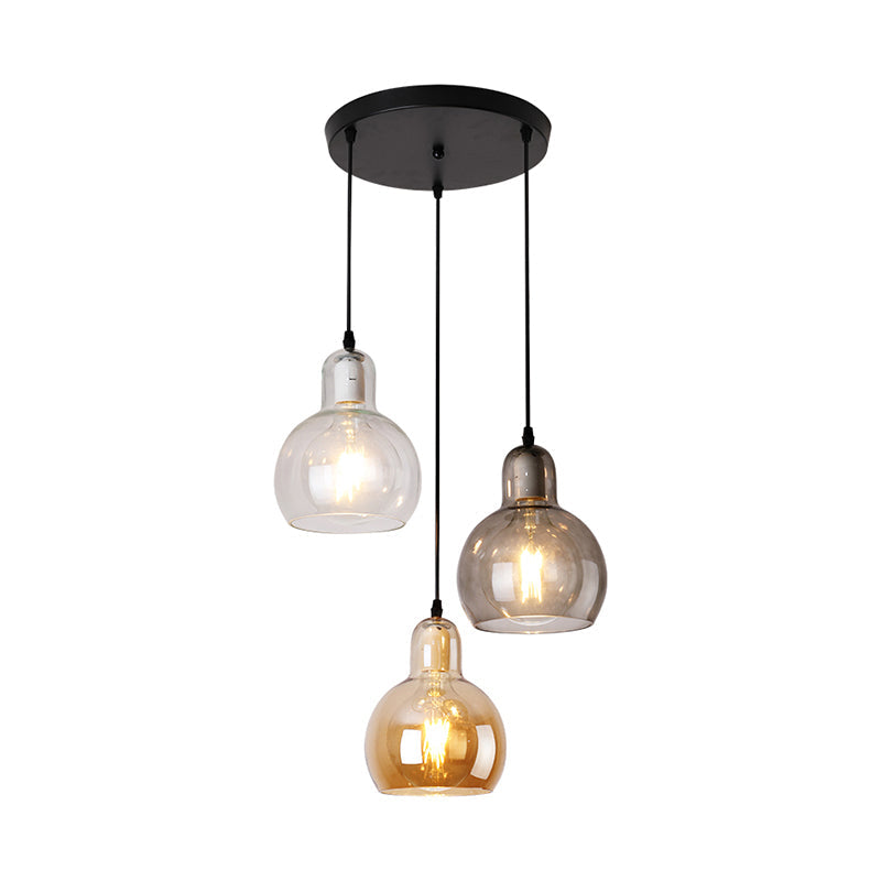 Black Postmodern Gourd Pendant Lamp With 3 Glass Heads For Dining Room Suspension
